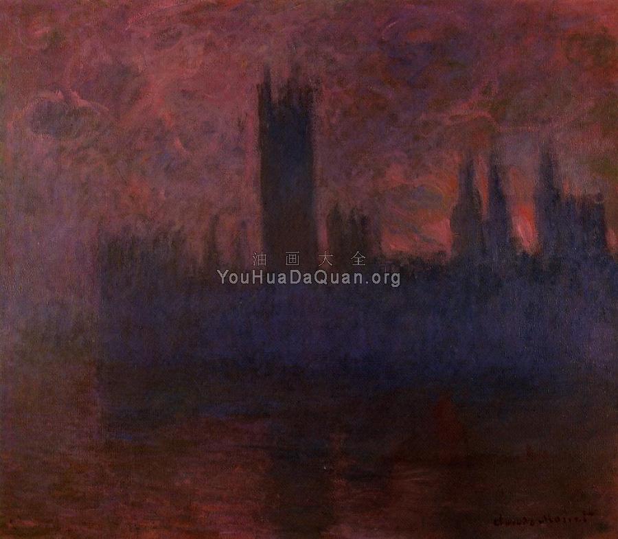 Houses of Parliament, London, Symphony in Rose - 克劳德·莫奈